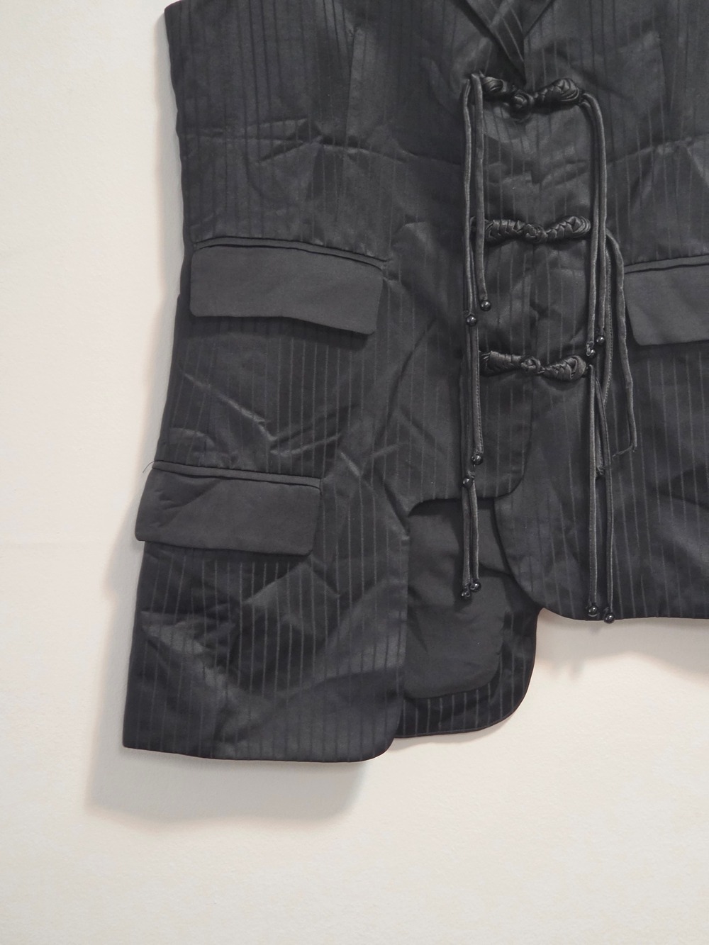 F.Y.N Sleeveless Black Pinstripe Tie-Front Vest - Picture 2 of 10
